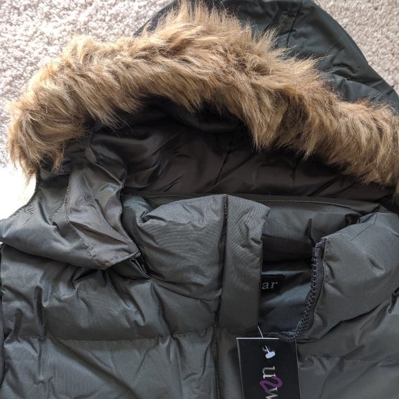 Womens Puffer Coat Warm Olive L U2Wear - Picture 5 of 8